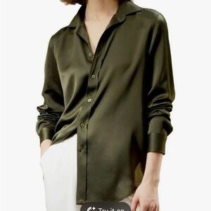 Relaxed Button-Down Silk-Blend Shirt in Olive